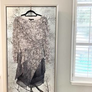 Cynthia Steffe $295 Size 4 Silk Animal Print Black White Gray Ombre Sheath Dress